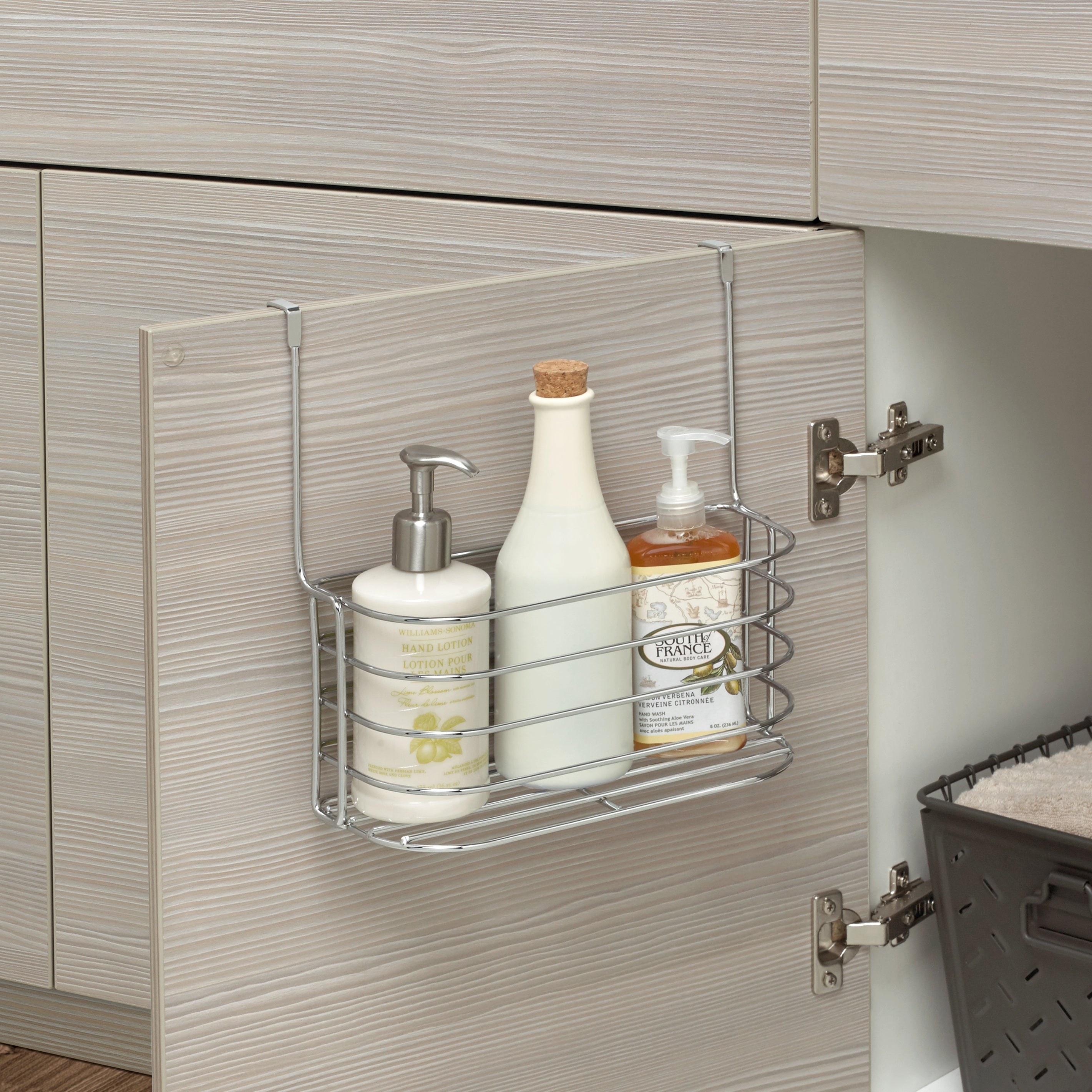 Over the Cabinet Towel Bar & Storage Basket Spectrum