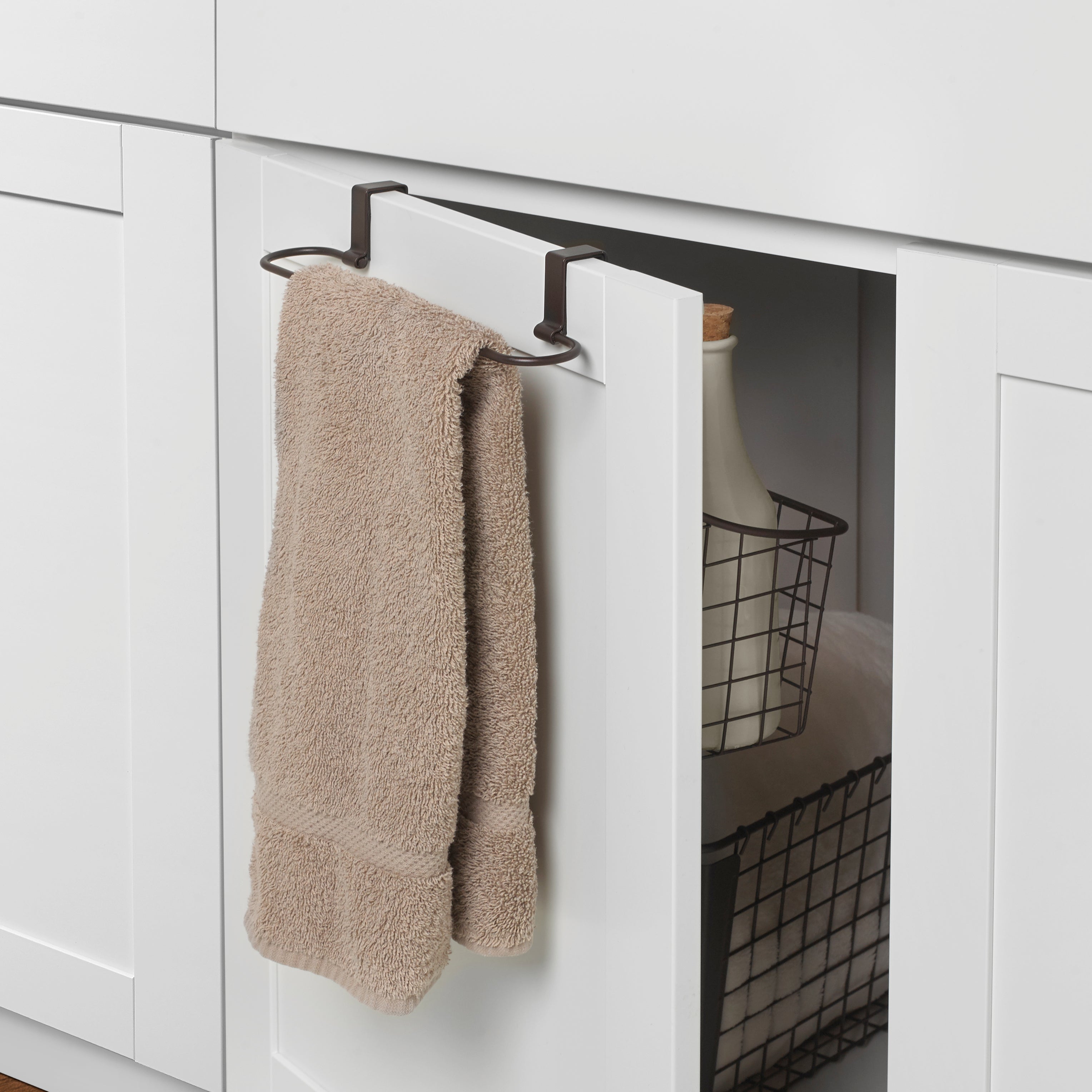 Grid Over the Cabinet Towel Bar & Storage Basket Spectrum