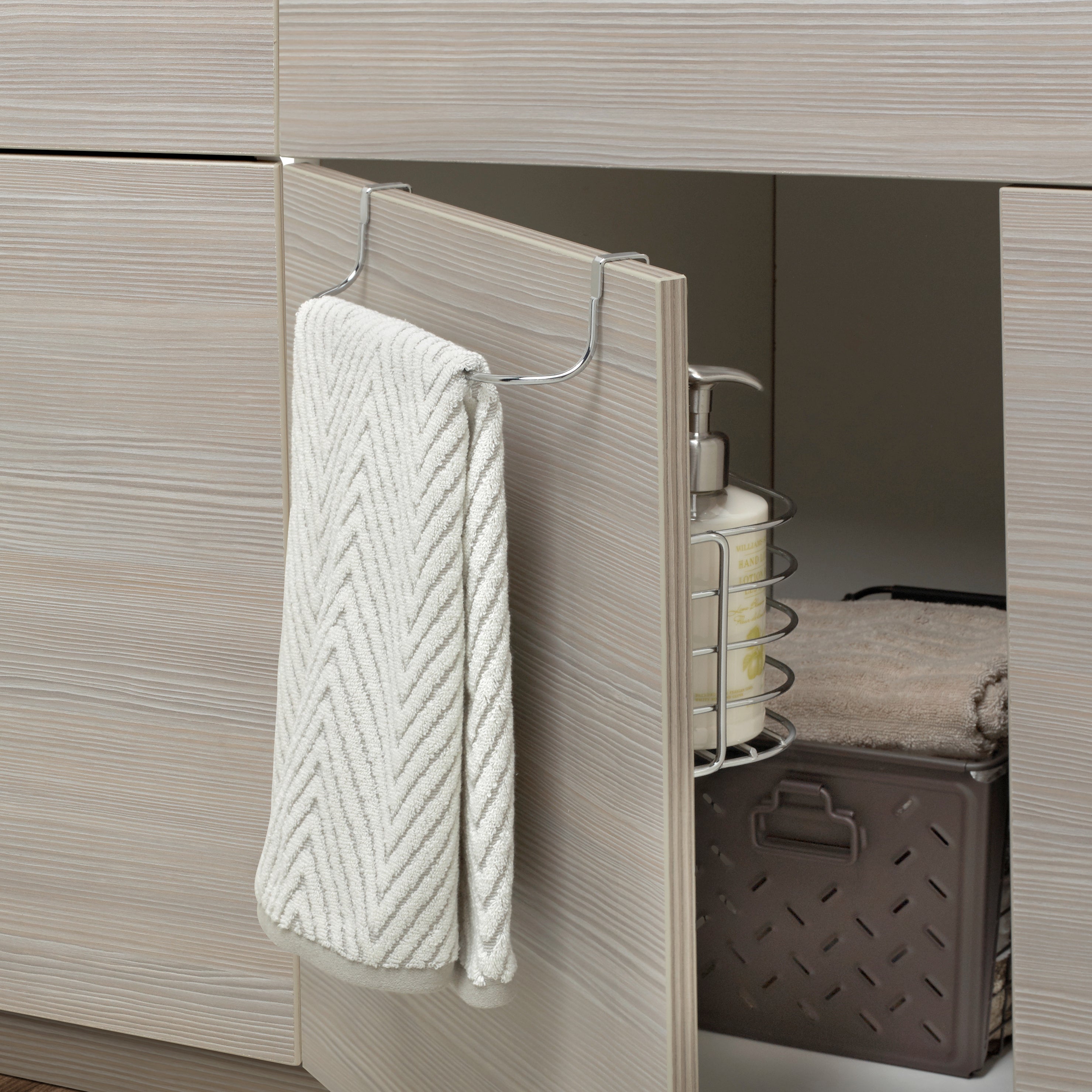Over the Cabinet Towel Bar & Storage Basket Spectrum