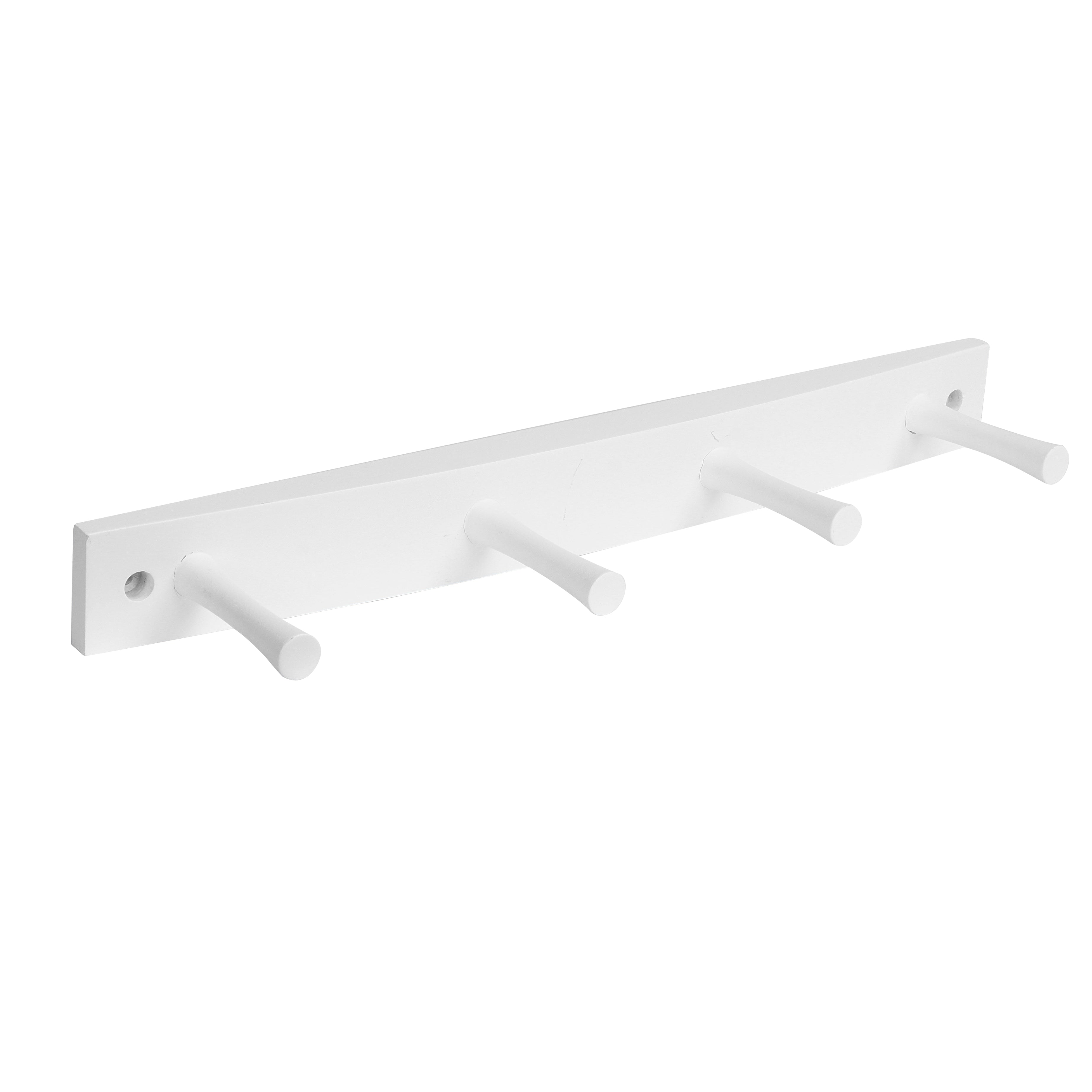 Wall Mount Wood Rack 4 Pegs Spectrum White