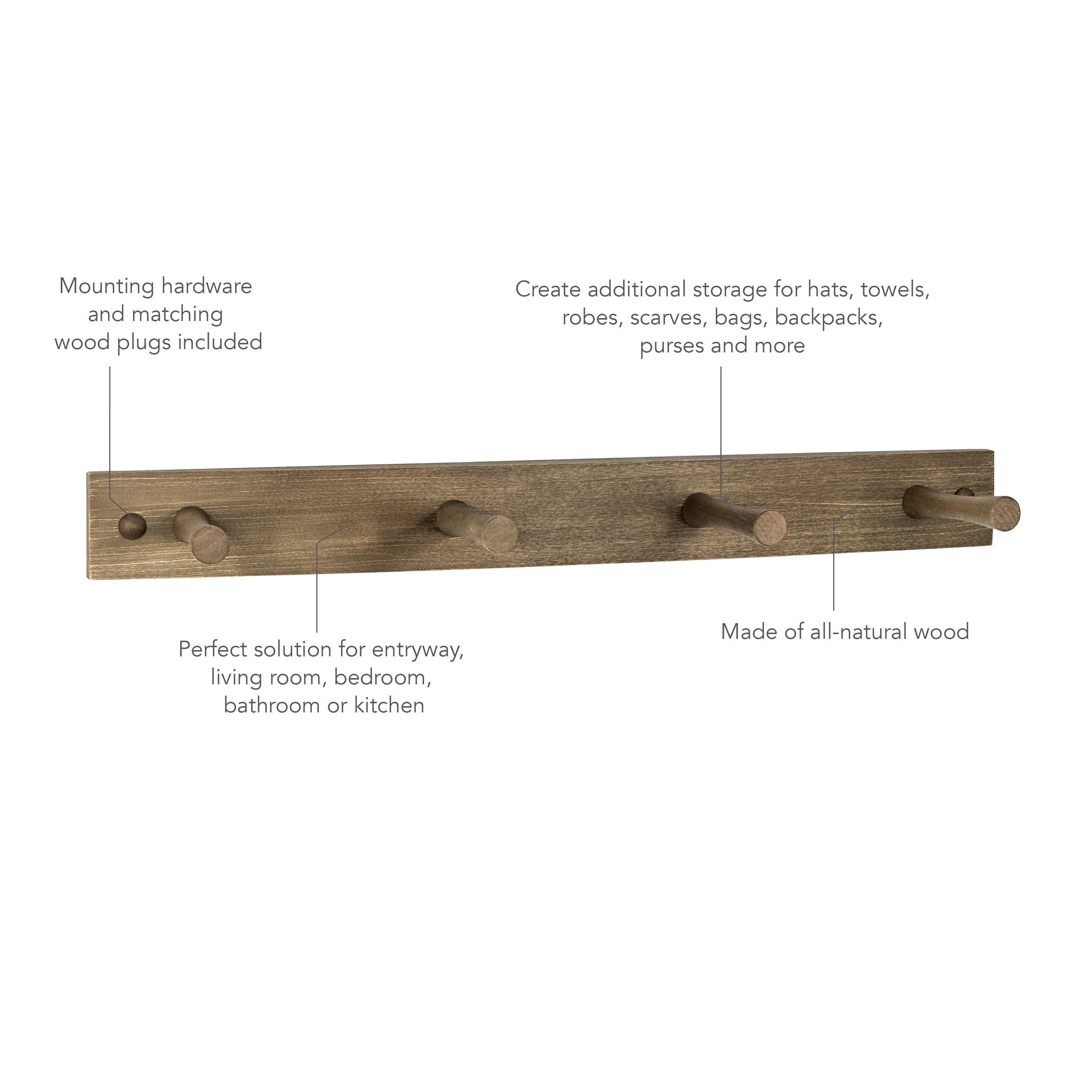 Wall Mount Wood Rack 4 Pegs Spectrum