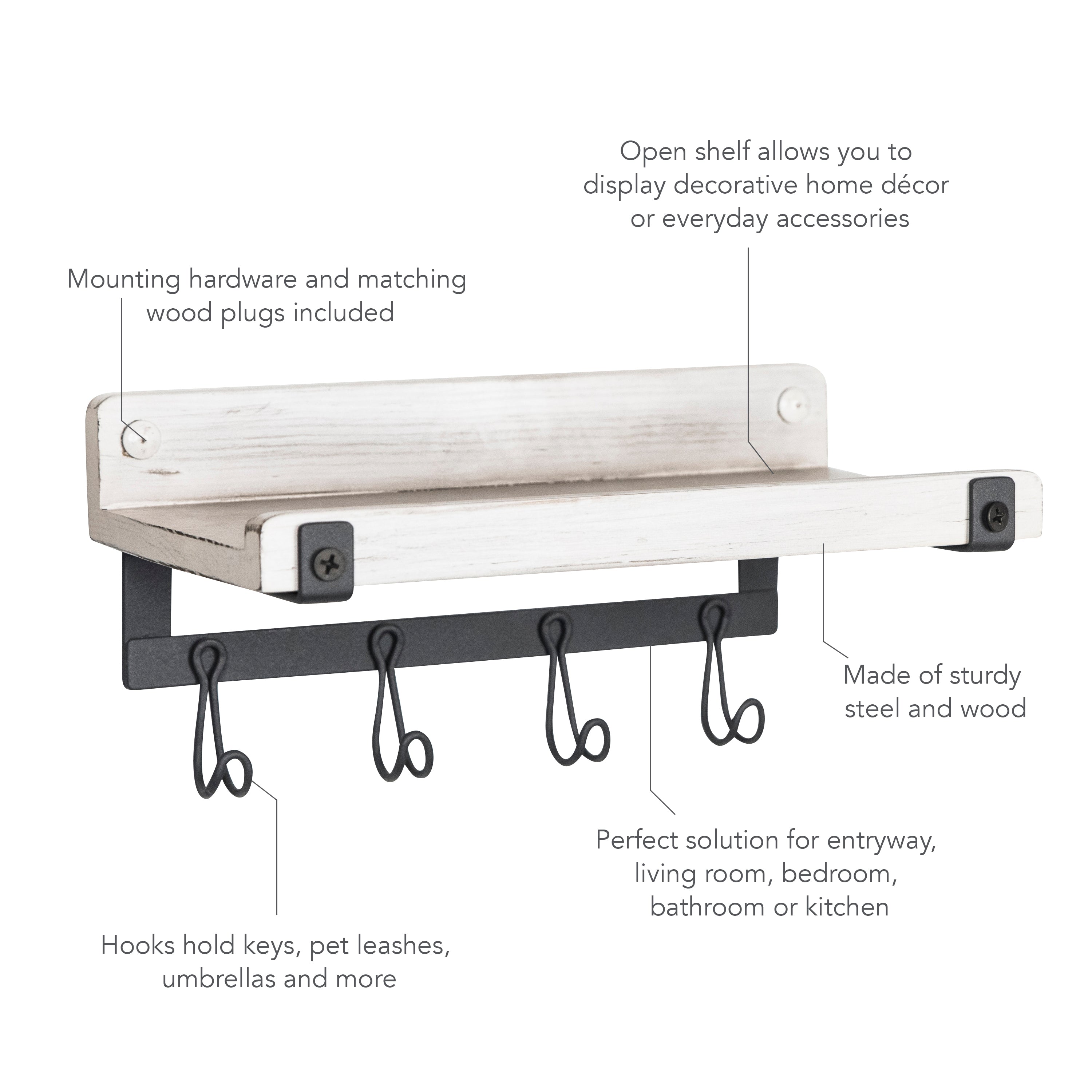 Rowan Wall Mount Hook Station & Shelf Spectrum