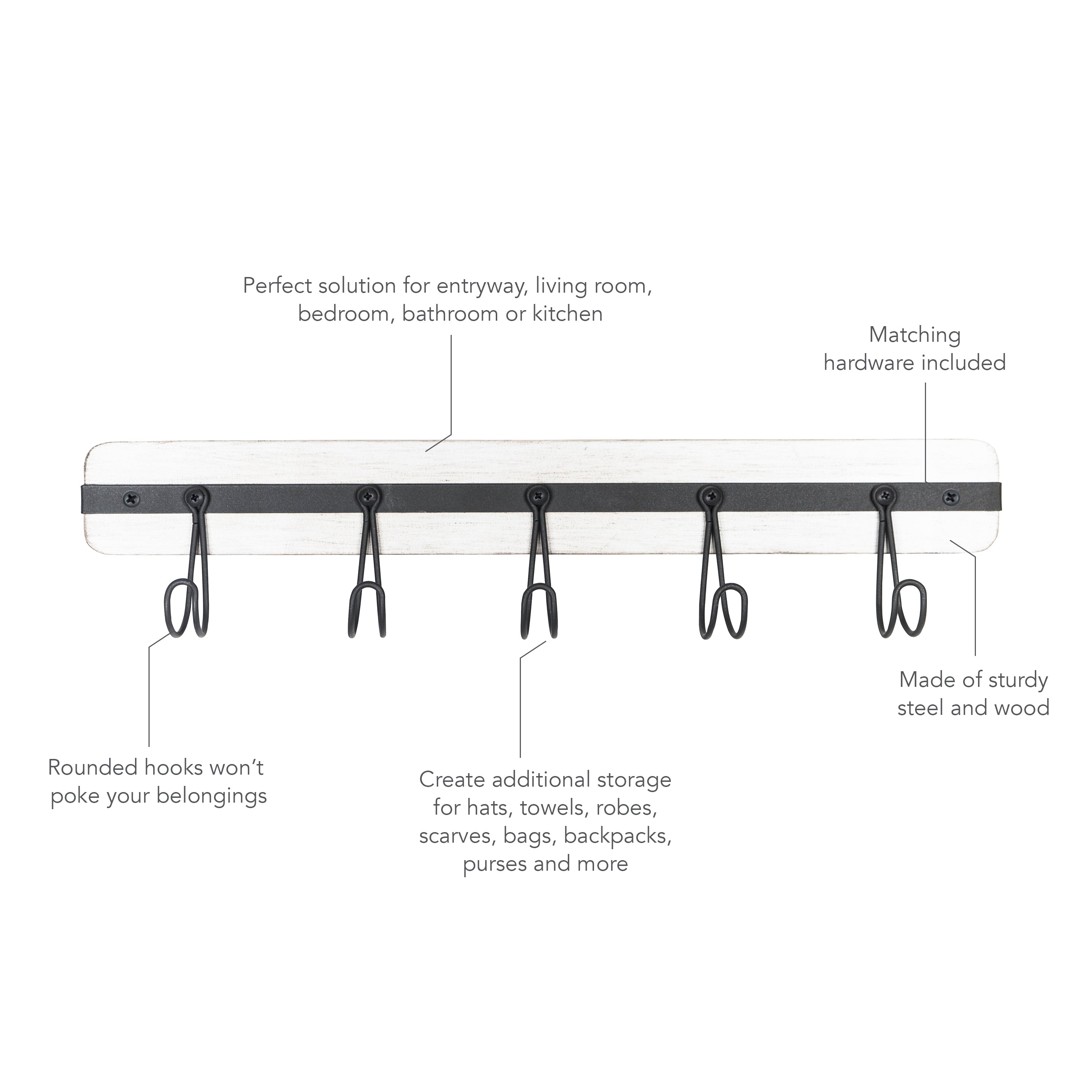 Rowan Wall Mount 5 Hooks Spectrum