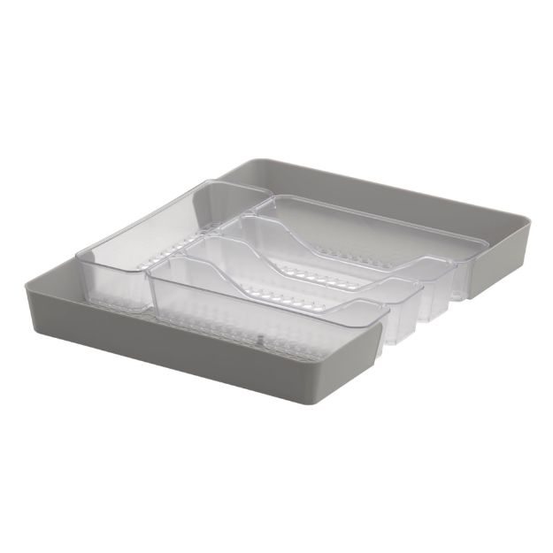 Picture of HEXA® 5-Divider Expandable Silverware Tray — Stone Gray/Clear Frost