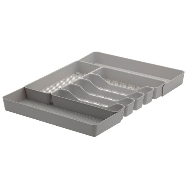 Picture of HEXA® 6-Divider Expandable Silverware Tray — Stone Gray