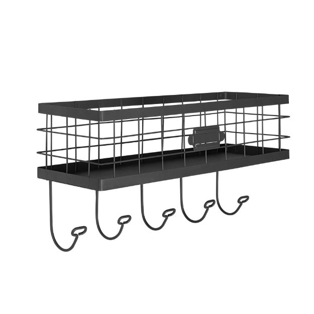 Picture of Vintage Living Wall Mount Basket & Hook Station - Black 