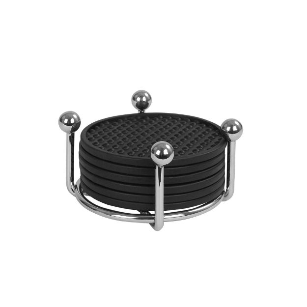 Picture of Pantry Works 6 Black Coasters with Holder - Satin Nickel