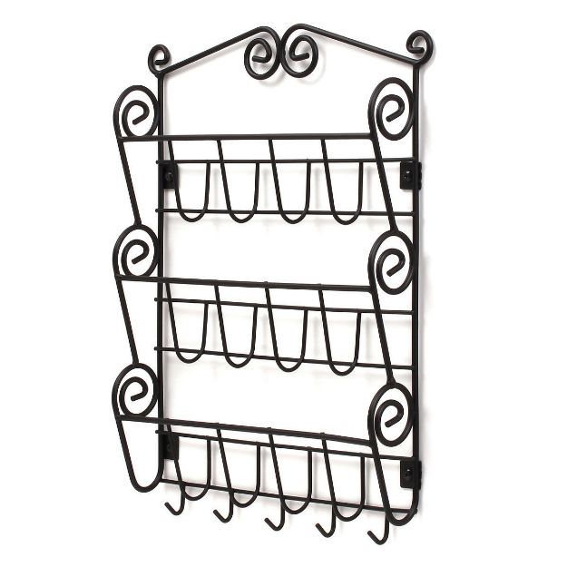Picture of Scroll Wall Mount 3-Tier Letter Holder & Key Rack - Black 