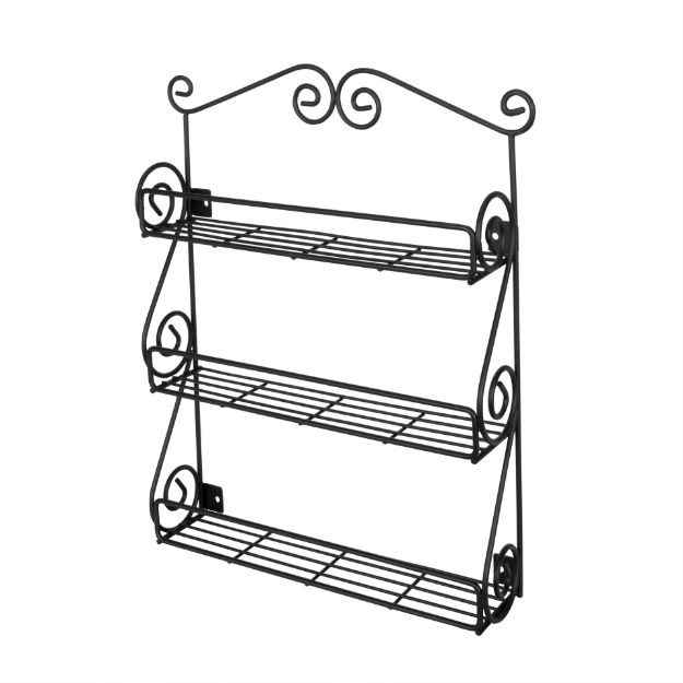 Picture of Scroll Wall Mount 3-Tier Spice Rack - Black