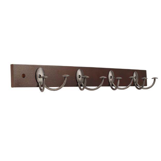 Picture of Stratford 4-Double Hook Wall Mount Wood Rack - Coffee with Graphite Hooks