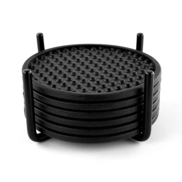 Picture of Finley 6-Piece Coaster Set with Holder - Black