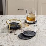 Picture of Euro® 6-Pack Black Coaster Set with Holder - Gold