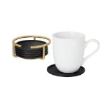 Picture of Euro® 6-Pack Black Coaster Set with Holder - Gold