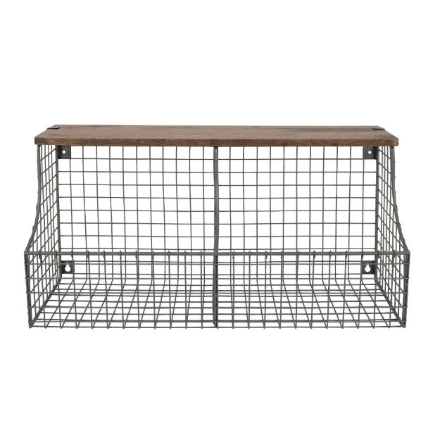 Picture of Vintage Living Wall Mount Double Storage Bin with Wood Shelf - Industrial Gray