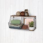 Picture of Vintage Living Wall Mount Double Storage Bin with Wood Shelf - Industrial Gray