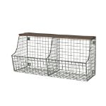 Picture of Vintage Living Wall Mount Double Storage Bin with Wood Shelf - Industrial Gray