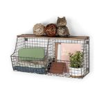 Picture of Vintage Living Wall Mount Double Storage Bin with Wood Shelf - Industrial Gray