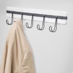 Picture of Rowan Wall Mount 5-Hook Wood Rack - Whitewashed with Industrial Gray Hooks