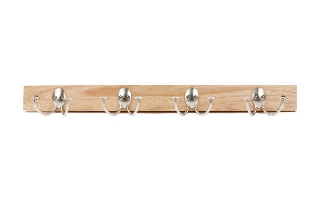 Picture of Stratford Wall Mount 4 Double Hook Rack - Maple with Satin Nickel Hooks