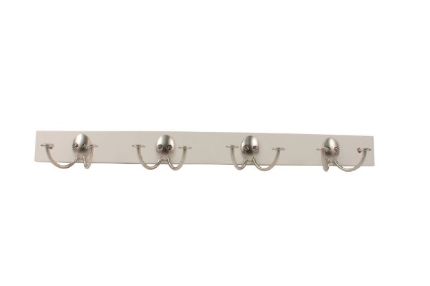 Picture of Stratford Wall Mount 4 Double Hook Rack - White with Satin Nickel Hooks