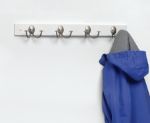 Picture of Stratford Wall Mount 4 Double Hook Rack - White with Satin Nickel Hooks